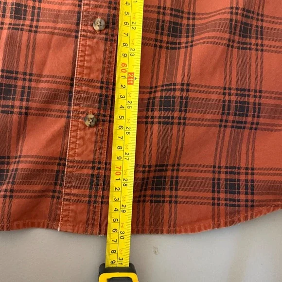LL Bean Plaid Button Down Mens Large Rust Orange Excellent Reinforced Elbows - Picture 5 of 7